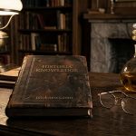 Старинная кожаная книга и современные очки на столе