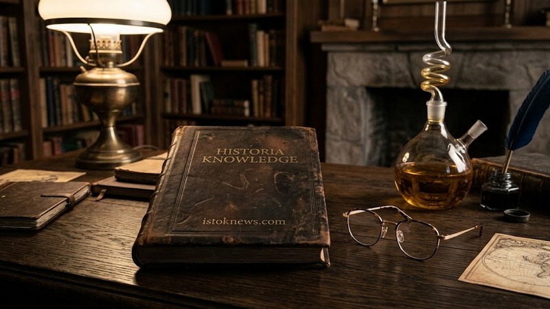 Старинная кожаная книга и современные очки на столе