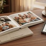 Фотокнига на столе рядом с планшетом и брендингом istoknews.com.