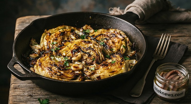 Жареная капуста с анчоусами и чесноком: глубокий вкус из простых продуктов