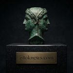 Старинный бронзовый бюст с двумя лицами, смотрящими в разные стороны