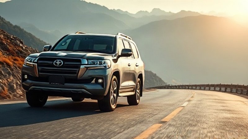Сучасний позашляховик Toyota Land Cruiser 300 на мальовничій гірській асфальтній дорозі в Японії вдень