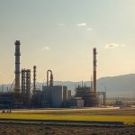 Сучасний промисловий нафтопереробний завод та видобувні насоси на родовищі в Латинській Америці вдень
