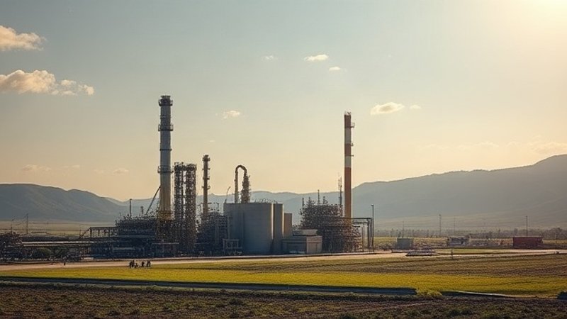 Сучасний промисловий нафтопереробний завод та видобувні насоси на родовищі в Латинській Америці вдень