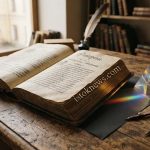 Старинное перо и чернильница рядом с современным чертежом телескопа, на котором виден логотип istoknews.com.