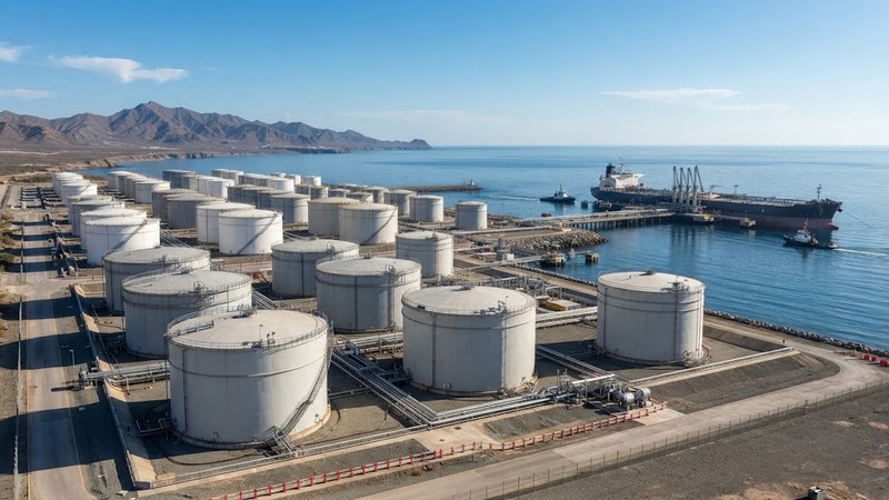Крупные резервуары для хранения нефти и нефтепродуктов на терминале