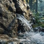 Фрагмент грубой каменной чаши с бьющей изнутри струей воды