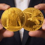 Рельефный аверс памятной однодолларовой монеты США с золотистым оттенком