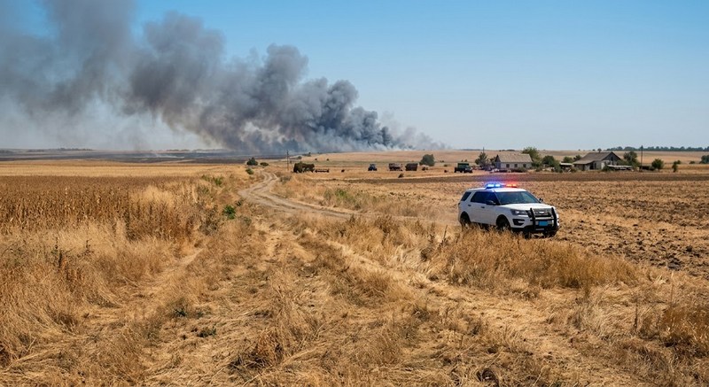 Автомобиль шерифа на патрулировании периметра в районе происшествия в Техасе
