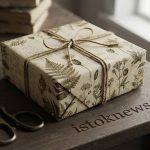 Коробка, стильно упакованная в страницу календаря с винтажным рисунком и брендом istoknews.com.