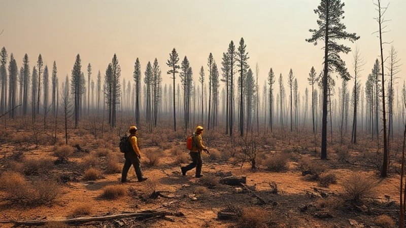 Обгорілий сосновий ліс та наслідки лісової пожежі під димним серпанком у департаменті Вар на півдні Франції