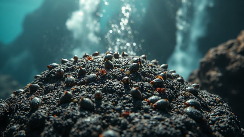 Морские улитки на подводной вулканической породе около гидротермального источника