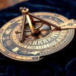 Ренессансная латунная астролябия на темном бархате с гравированными созвездиями