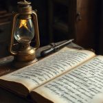 Старая рукописная тетрадь священника с пожелтевшими страницами лежит на деревянном столе.