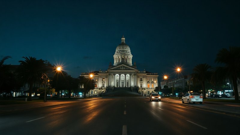 Здание Капитолия в Гаване в полной темноте во время общенационального блэкаута на Кубе