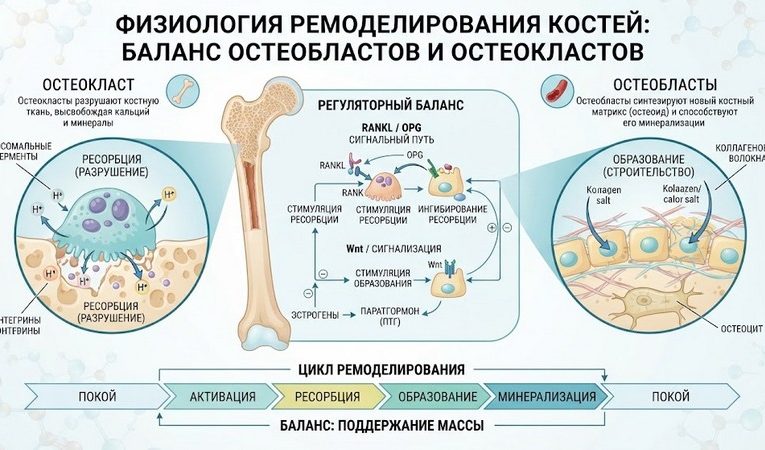 Физиология ремоделирования костей: баланс остеобластов и остеокластов