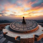 Древние каменные солнечные часы в лучах утренних созвездий