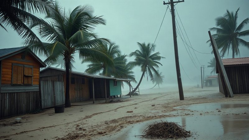 Штормовой прилив и разрушительные потоки воды во время удара урагана Поло по побережью Мексики