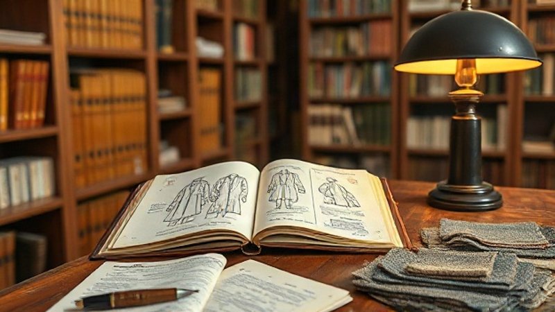 Стопка винтажных советских модных каталогов и латунные очки на зеленом сукне рабочего стола под настольной лампой.