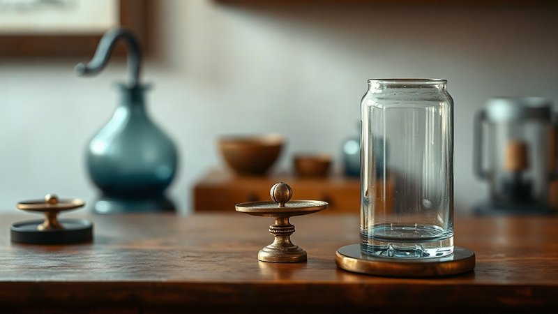 Старинные серебряные аптекарские весы стоят на дубовом столе