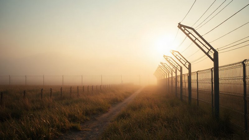 Пограничное заграждение в туманное утро на государственной границе Венгрии