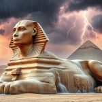Великий Сфинкс в профиль на фоне песчаных дюн плато Гиза в Египте.