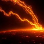 Выброс плазмы и вспышка на поверхности Солнца в открытом космосе