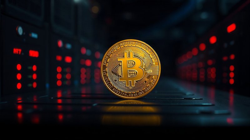 Золотая монета на серверном оборудовании, символизирующая завершение работы сервиса