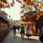 Историческая часть Октоберфеста Oide Wiesn со старинной каруселью и гостями в традиционных баварских костюмах