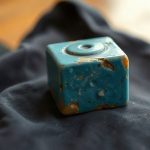Древнеегипетский фаянсовый амулет столб Джед на светлом фоне.