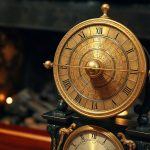 Старинные каминные часы с встроенным планетарием и фигурками планет