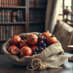 Изящная кожаная сумочка и отборные спелые фрукты лежат на деревянном столе у старинного окна