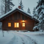 Традиционный финский деревянный дом rintamamiestalo в заснеженной деревне Лапландии