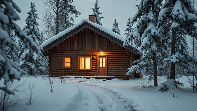 Традиционный финский деревянный дом rintamamiestalo в заснеженной деревне Лапландии