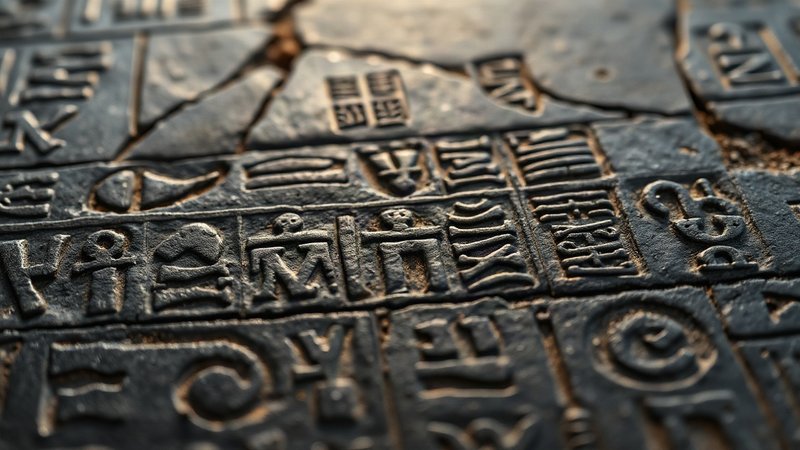 Фрагмент черного базальтового Палермского камня с древнеегипетскими иероглифами.
