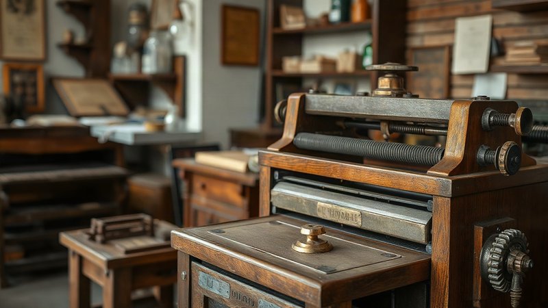 Старинный деревянный печатный пресс с металлическими литерами