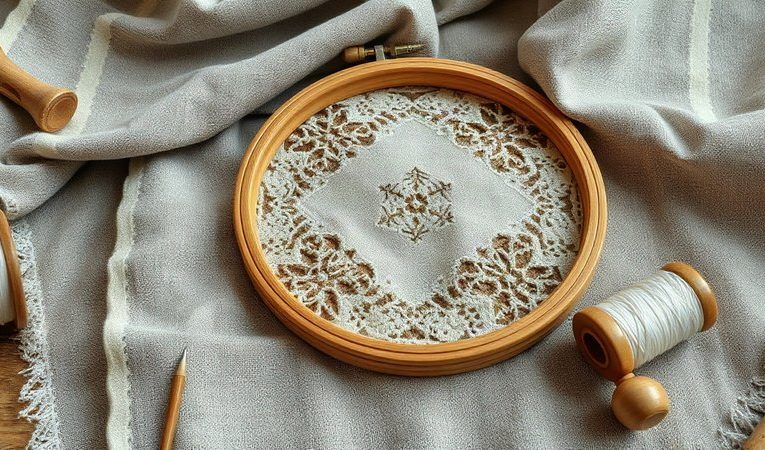 Старинное льняное полотно конца XIX века с геометрической ажурной крестецкой строчкой.