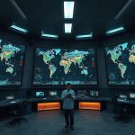 Центр геофизического мониторинга с экранами телеметрии и данными о сейсмических событиях