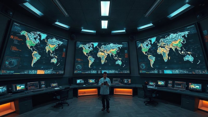 Центр геофизического мониторинга с экранами телеметрии и данными о сейсмических событиях