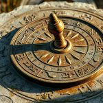 Старинные каменные солнечные часы с вырезанными знаками зодиака