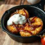 Золотистые картофельные зразы со шкварками на сковороде со сметаной.