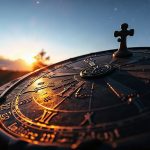 Старинные каменные солнечные часы с резьбой двенадцати знаков зодиака