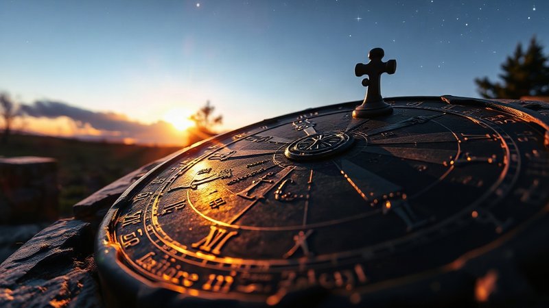 Старинные каменные солнечные часы с резьбой двенадцати знаков зодиака