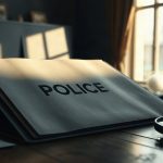 Папка с материалами уголовного дела и распечатанными уликами на рабочем столе