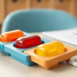Яркий настенный плакат с трехцветным светофором эмоций и набором карточек саморегуляции на столе школьника.