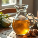 Прозрачный кувшин с чаем из артишока и плоды свежего лесного ореха