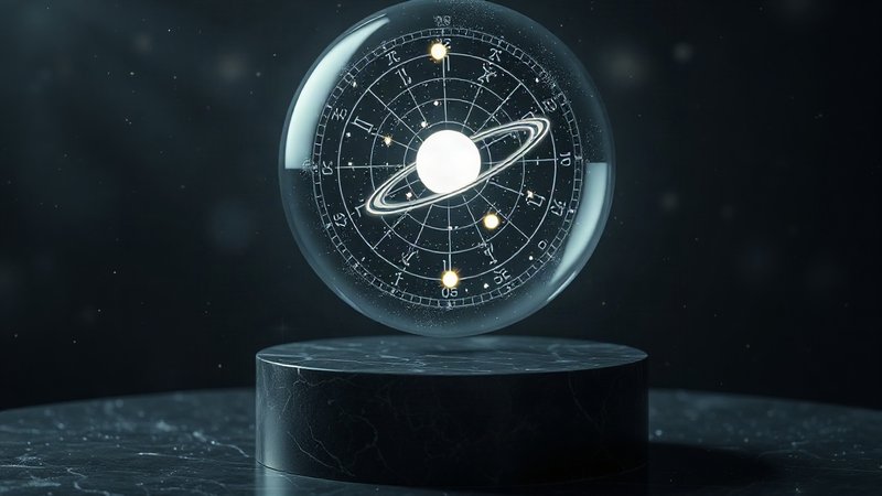 Парящая голографическая небесная сфера над минималистичным постаментом