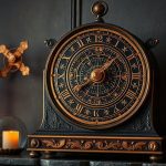 Старинные каминные часы с диском лунных фаз и знаками зодиака