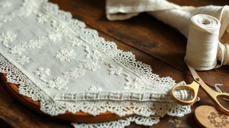 Старинная вышивка мстёрской белой гладью конца XIX века с растительным узором на льне.
