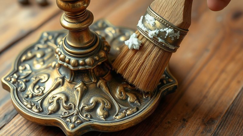 Густая домашняя паста из муки, соли и уксуса наносится мягкой кистью на потемневший бронзовый подсвечник.